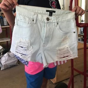 Forever 21 jean shorts with American flag pockets